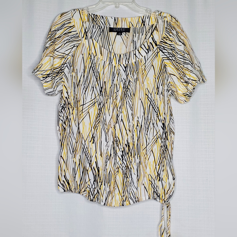 Kasper Yellow White Black Abstract Print Top